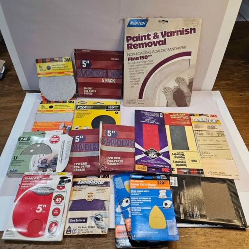 Assorted Sandpaper Lot - 3M, Norton, Diablo - 5" Discs & Sheets